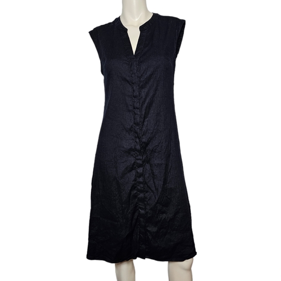 Tahari Black Linen Blend Sleeveless Buttondown V-neck Shirt Dress, EUC, size 2 - Picture 1 of 8